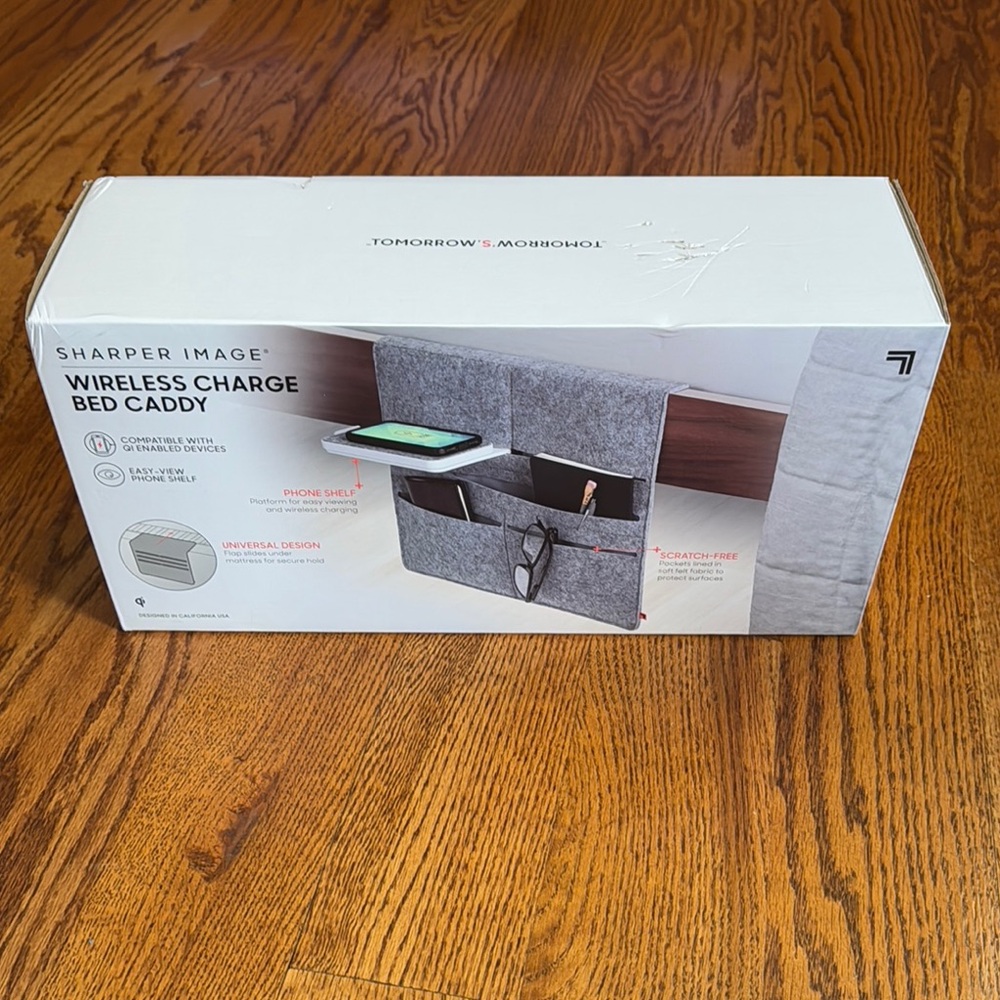 Sharper Image Wireless Charge Bed Caddy - Gray